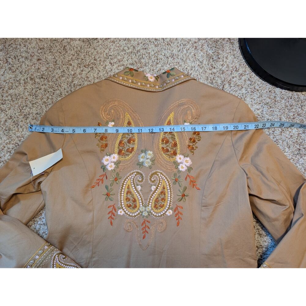 Coldwater Creek Jacket Womens 12 Tan Paisley Floral Embroidered Riding Coat NWT - Picture 10 of 16